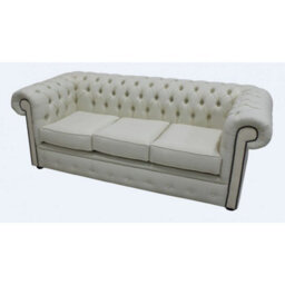 Chesterfield 3 Seater Sofa Settee Charles Cream Linen Fabric In Classic Style - thumbnail 5