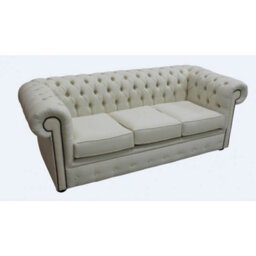 Chesterfield 3 Seater Sofa Settee Charles Cream Linen Fabric In Classic Style - thumbnail 3