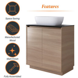 Plum&clay Matterhorn Oak Floor Standing Bathroom Vanity Unit With Black Countertop (W)750mm (H)850mm - thumbnail 5