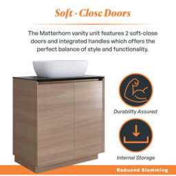 Plum&clay Matterhorn Oak Floor Standing Bathroom Vanity Unit With Black Countertop (W)750mm (H)850mm - thumbnail 3