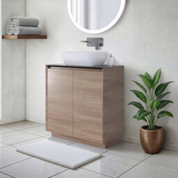 Plum&clay Matterhorn Oak Floor Standing Bathroom Vanity Unit With Black Countertop (W)750mm (H)850mm