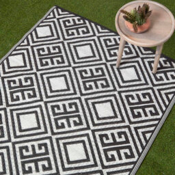 Homescapes Luxury Outdoor Rug Waterproof Reversible For Garden, 120 X 186 Cm, Black & White, 100% Recycled, Geometric - thumbnail 2