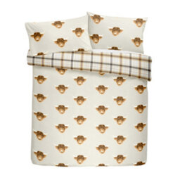 Fusion Highland Cow Print With Tartan Reverse Duvet Cover Set - thumbnail 3