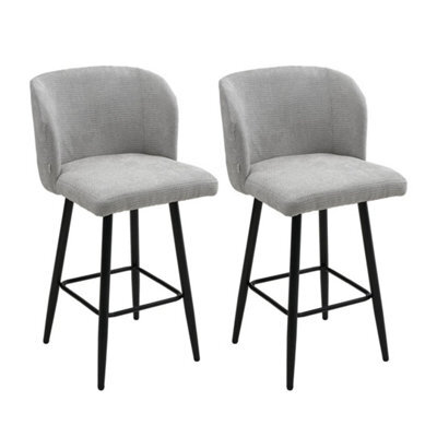 2Pcs Grey Chenille Bar Stools Kitchen Island Breakfast Bar Stools For Home Cafe - image 1