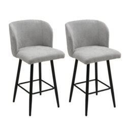 2Pcs Grey Chenille Bar Stools Kitchen Island Breakfast Bar Stools For Home Cafe - thumbnail 1