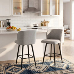 2Pcs Grey Chenille Bar Stools Kitchen Island Breakfast Bar Stools For Home Cafe - thumbnail 4