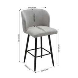 2Pcs Grey Chenille Bar Stools Kitchen Island Breakfast Bar Stools For Home Cafe - thumbnail 2