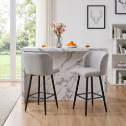 2Pcs Grey Chenille Bar Stools Kitchen Island Breakfast Bar Stools For Home Cafe - thumbnail 3
