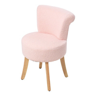 Living And Home Modern Pink Teddy Fleece Vanity Stool With Rubberwood Legs, 43Cm W X 43.5Cm D X 70Cm H - image 1