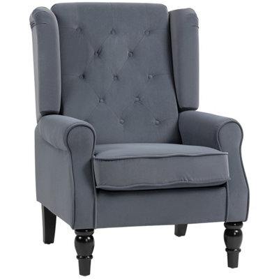 Grey Accent Chair Wingback Armchair With Wood Frame For Living Room - image 1
