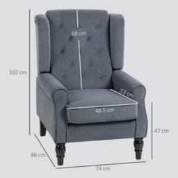 Grey Accent Chair Wingback Armchair With Wood Frame For Living Room - thumbnail 2
