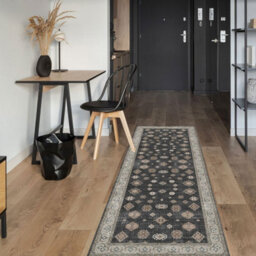 Black Bordered Floral Rug For Bedroom, & Living Room, 7mm Thick Stain-Resistant Traditional Rug - 120Cm X 170Cm