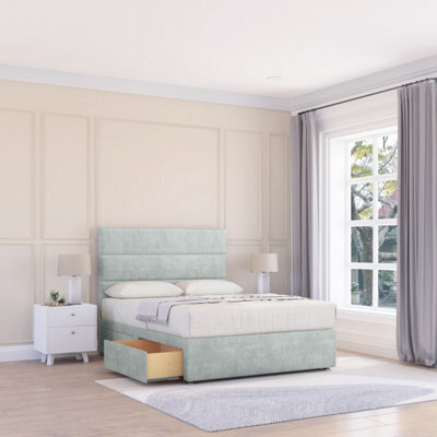 "Sloomy 5Ft Texas Divan Bed Base Silver Naples ,2 Drawers & 54"" Floor Standing Headboard - King" - image 1