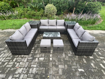Fimous 11Seater Outdoor Lounge Sofa Set Wicker Pe Rattan Garden Furniture Set With Oblong Coffee Table 2 Small Footstools - image 1