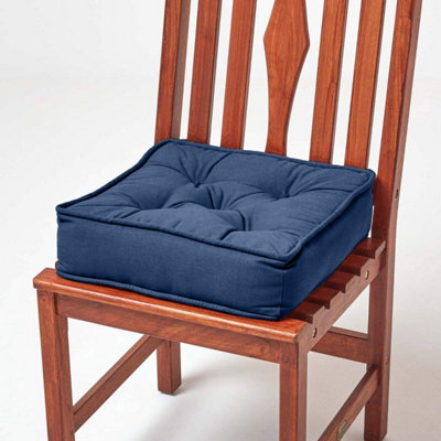 Homescapes Navy Blue Cotton Dining Chair Booster Cushion - image 1