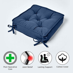 Homescapes Navy Blue Cotton Dining Chair Booster Cushion - thumbnail 3
