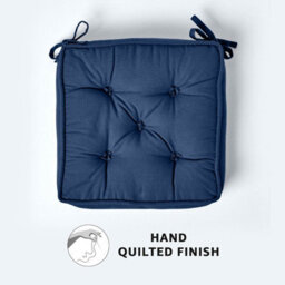 Homescapes Navy Blue Cotton Dining Chair Booster Cushion - thumbnail 4