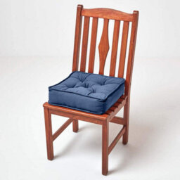 Homescapes Navy Blue Cotton Dining Chair Booster Cushion - thumbnail 7