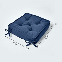 Homescapes Navy Blue Cotton Dining Chair Booster Cushion - thumbnail 2