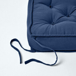 Homescapes Navy Blue Cotton Dining Chair Booster Cushion - thumbnail 6