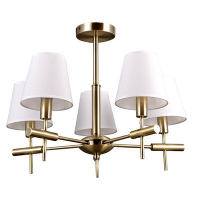 Luminosa Lighting Luminosa Stylized Chandeliers Golden 5 Light  With White, Fabric Shade, E14