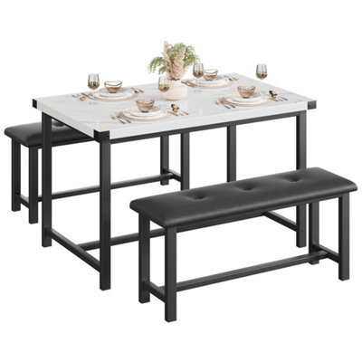 White Wooden 3 Piece Bench Set 2 Benches & A Dining Table - image 1