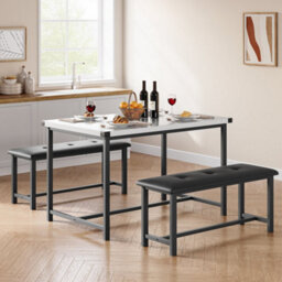 White Wooden 3 Piece Bench Set 2 Benches & A Dining Table - thumbnail 6