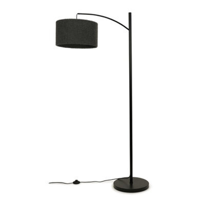 Valuelights Preto Black Metal Curve Stem Living Room Floor Lamp With A Charcoal Grey Boucle Shade - Bulb Included - image 1
