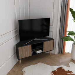 Decorotika Lesson Corner Tv Stand Tv Unit Tv Cabinet For Tvs Up To 55 Inch Black & Alina - thumbnail 3