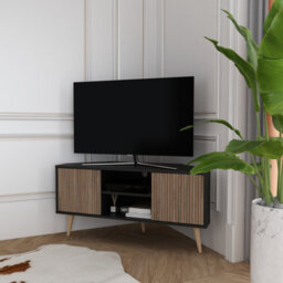 Decorotika Lesson Corner Tv Stand Tv Unit Tv Cabinet For Tvs Up To 55 Inch Black & Alina - thumbnail 2