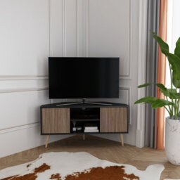 Decorotika Lesson Corner Tv Stand Tv Unit Tv Cabinet For Tvs Up To 55 Inch Black & Alina