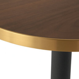 70Cm Round Walnut Bistro Table With Brushed Gold Edge & Black Round Pedestal Base - thumbnail 5
