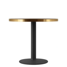 70Cm Round Walnut Bistro Table With Brushed Gold Edge & Black Round Pedestal Base - thumbnail 4