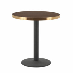 70Cm Round Walnut Bistro Table With Brushed Gold Edge & Black Round Pedestal Base - thumbnail 3