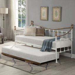 SlumberWorx Newnham Classic Victorian Style Living Room Bedroom White Metal Day Bed Frame W Trundle