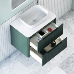 Royal Bathrooms Avenza 800mm Deep Moss Green Wall Hung Bathroom Countertop Vanity Unit 2 Drawer With Elva Basin - thumbnail 5