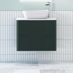 Royal Bathrooms Avenza 800mm Deep Moss Green Wall Hung Bathroom Countertop Vanity Unit 2 Drawer With Elva Basin - thumbnail 1
