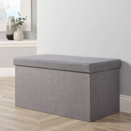 Home Source Grey Linen Rectangular Folding Storage Ottoman - thumbnail 1