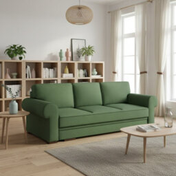 Bukiet 3 Seater Sofa Bed With Storage Freestanding Upholstered Backrest Modern Living Room Couch 256Cm Wide Green - thumbnail 1