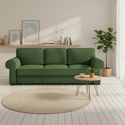 Bukiet 3 Seater Sofa Bed With Storage Freestanding Upholstered Backrest Modern Living Room Couch 256Cm Wide Green - thumbnail 2