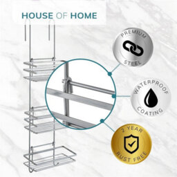 Silver Shower Caddy 3 Tier Bathroom Storage Organiser Hanging Tidy Rack Basket Bath