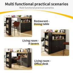 Abrihome Multi-Room Swivelling Bar Table With Storage, Swivelling Bar Table With 4 Drawers & Open Shelves, Black (105X39X102Cm) - thumbnail 4