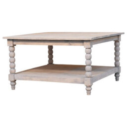 Artisan Furniture Solid Wood Barclay Acid Wash Coffee Table, Open Storage, With Legs, White - thumbnail 3