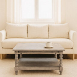 Artisan Furniture Solid Wood Barclay Acid Wash Coffee Table, Open Storage, With Legs, White - thumbnail 1