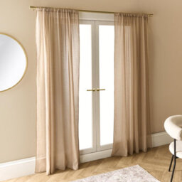 Ohs Linen Look Voile Curtains 2 Panels Net Rod Slot Top Pair - Mink - thumbnail 2