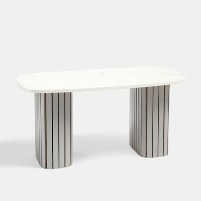 Ohs Madison Ribbed Long Coffee Table Living Room Office End Side Table - Grey/marble - image 1