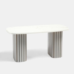 Ohs Madison Ribbed Long Coffee Table Living Room Office End Side Table - Grey/marble - thumbnail 1