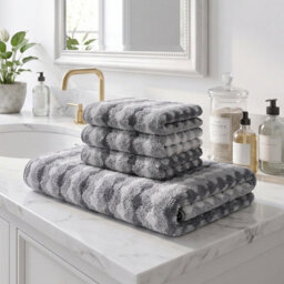 Living And Home 4Pcs Polyester Towel Set Grey Wave Stripe Pattern Soft Lightweight Hanging Loop Daily Home Bath Towels - thumbnail 1