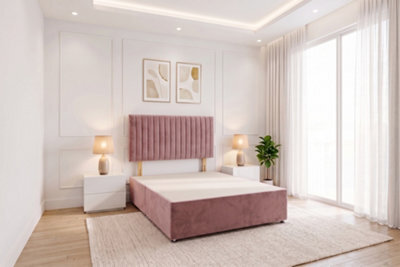 Knight Sleep Emily Pink Plush 5Ft Divan Bed Base With No Drawer & Headboard - King Size - image 1