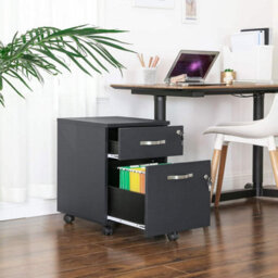 Songmics Vasagle Mobile Filing Unit, Dual-Drawer Cabinet With Smooth-Roll Casters, Home Office Storage, Black - thumbnail 3